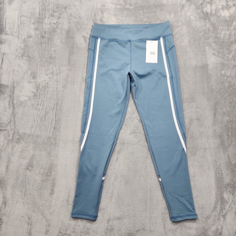 NEW Leggings Park Leggings Womens L/XL Blue White Stripe Ankle Yoga Gym Workout